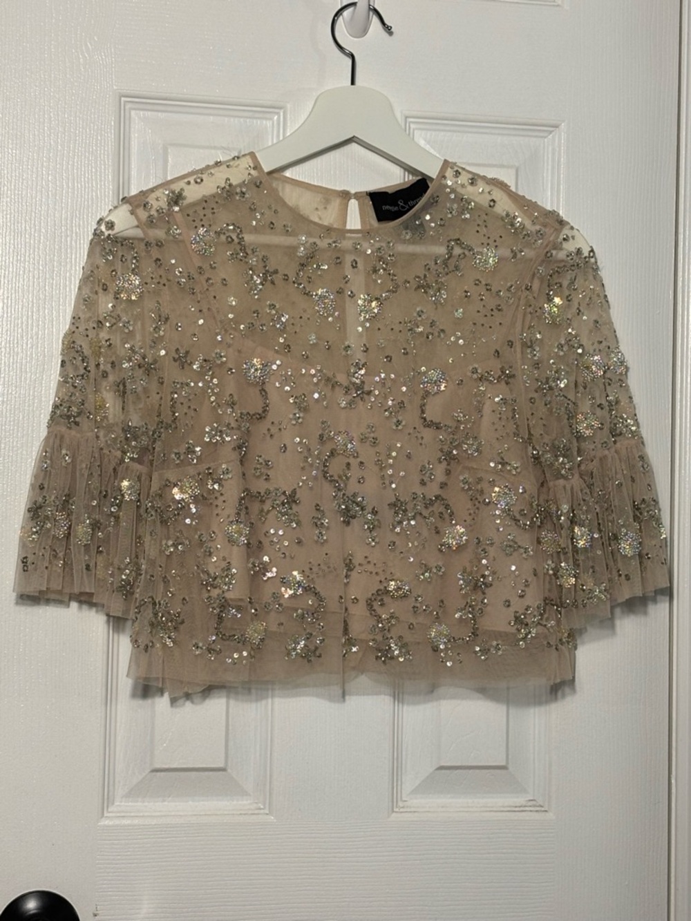 Needle & Thread Champagne Beaded Tulle Top